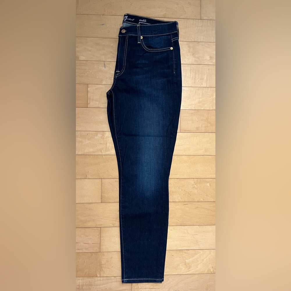 NWOT - 7 For All Mankind “Ankle Gwenevere” Style Dark Indigo Skinny Jeans- Sz 32 - Picture 4 of 9